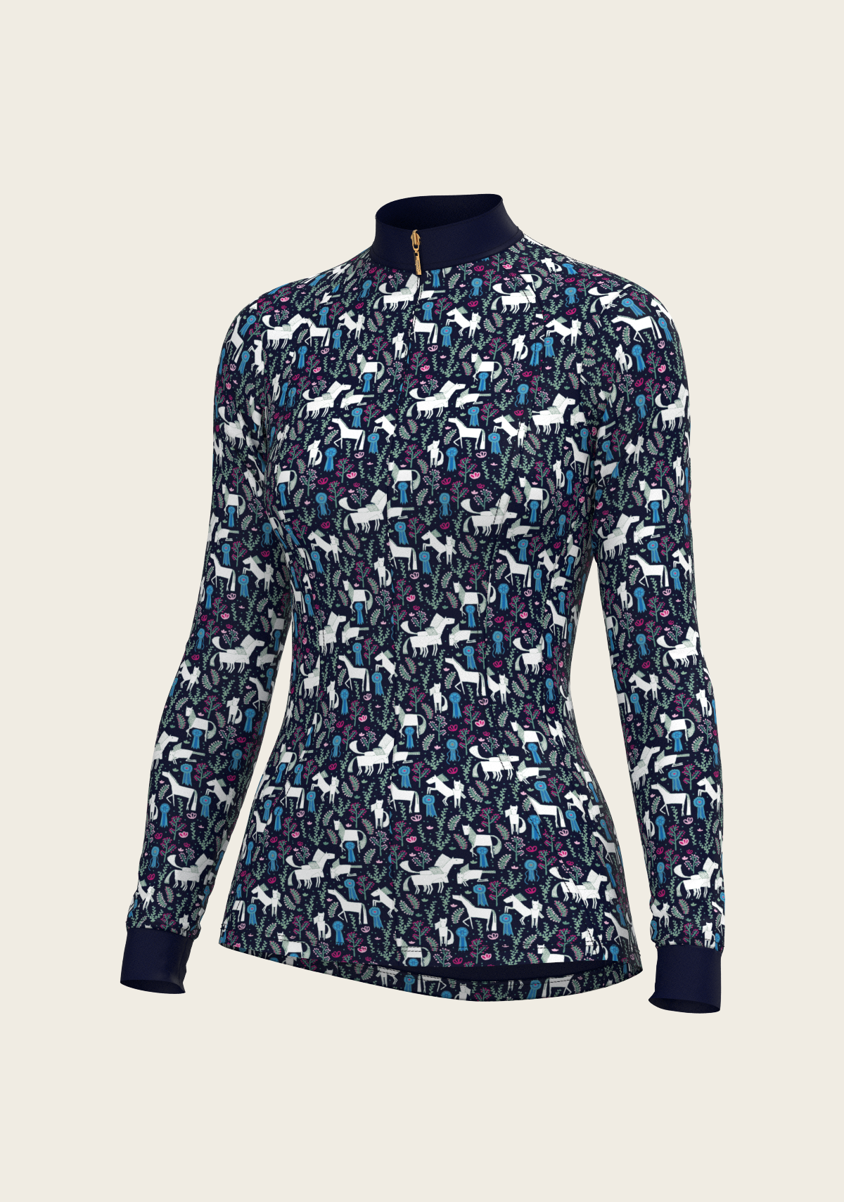 Rosettes on Navy Quarter Zip Sun Shirt