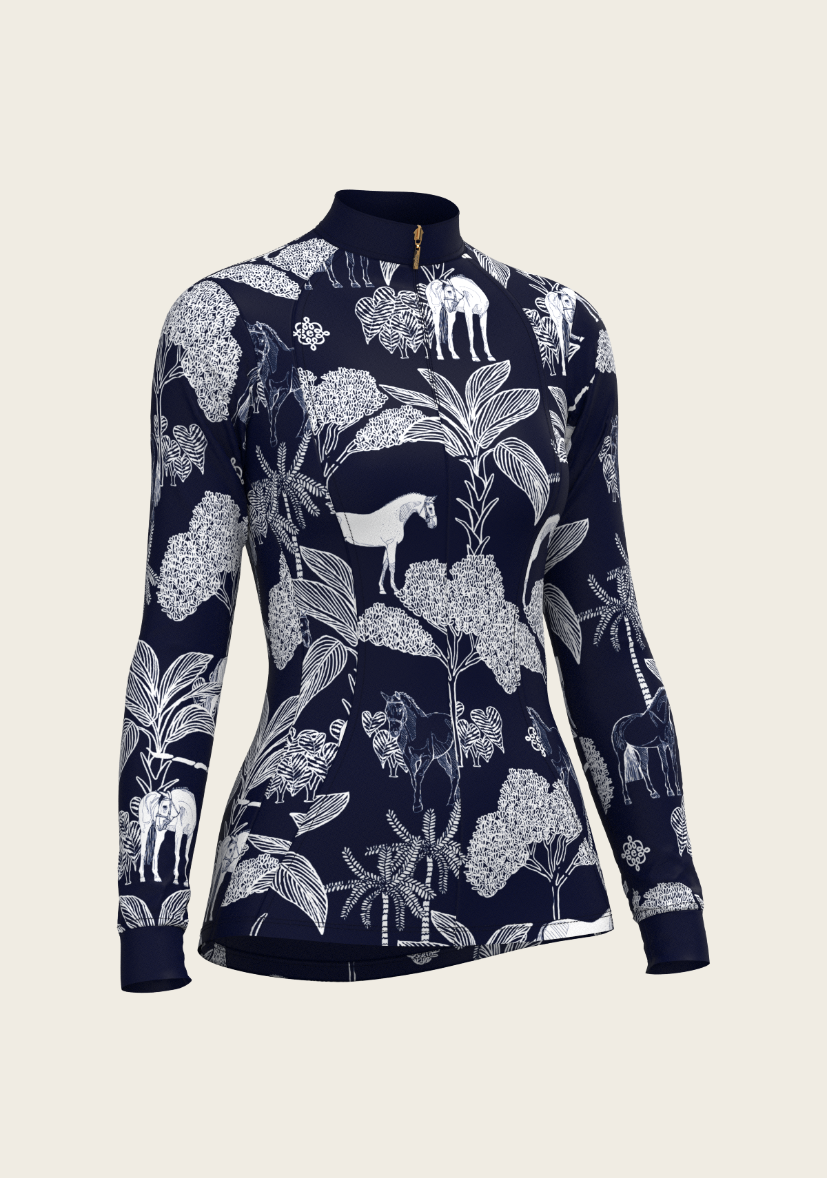 Island Horses on Navy Quarter Zip Sun Shirt