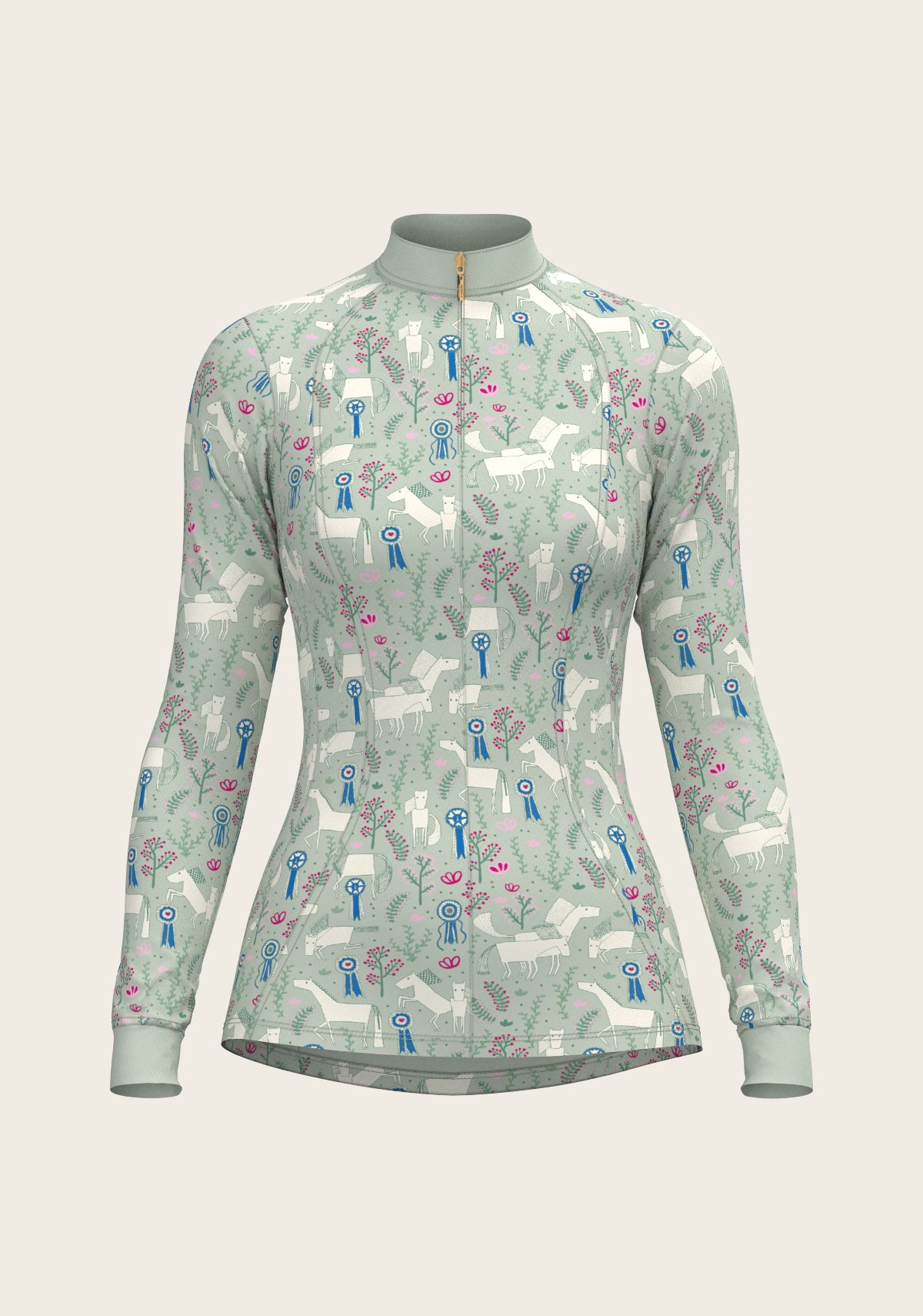 Rosettes on Lime Green Quarter Zip Sun Shirt