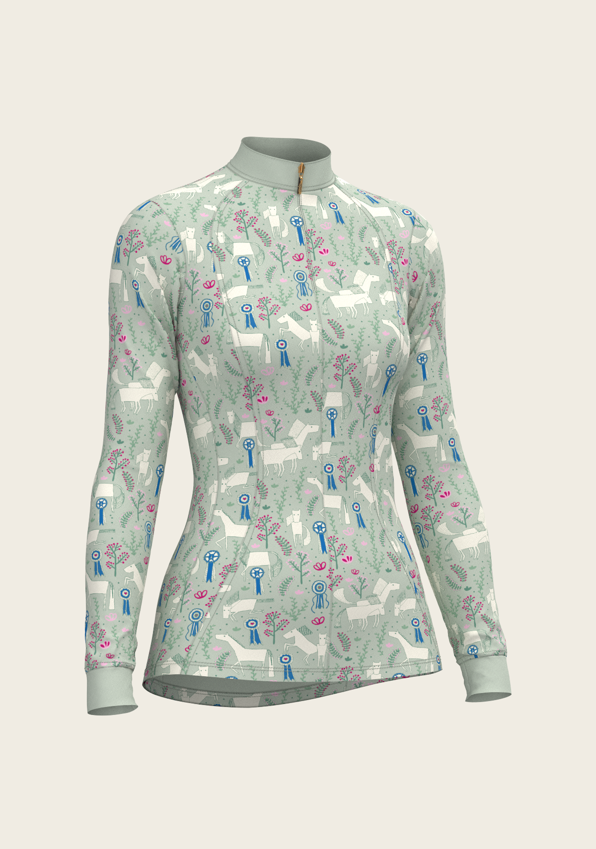 Rosettes on Lime Green Quarter Zip Sun Shirt