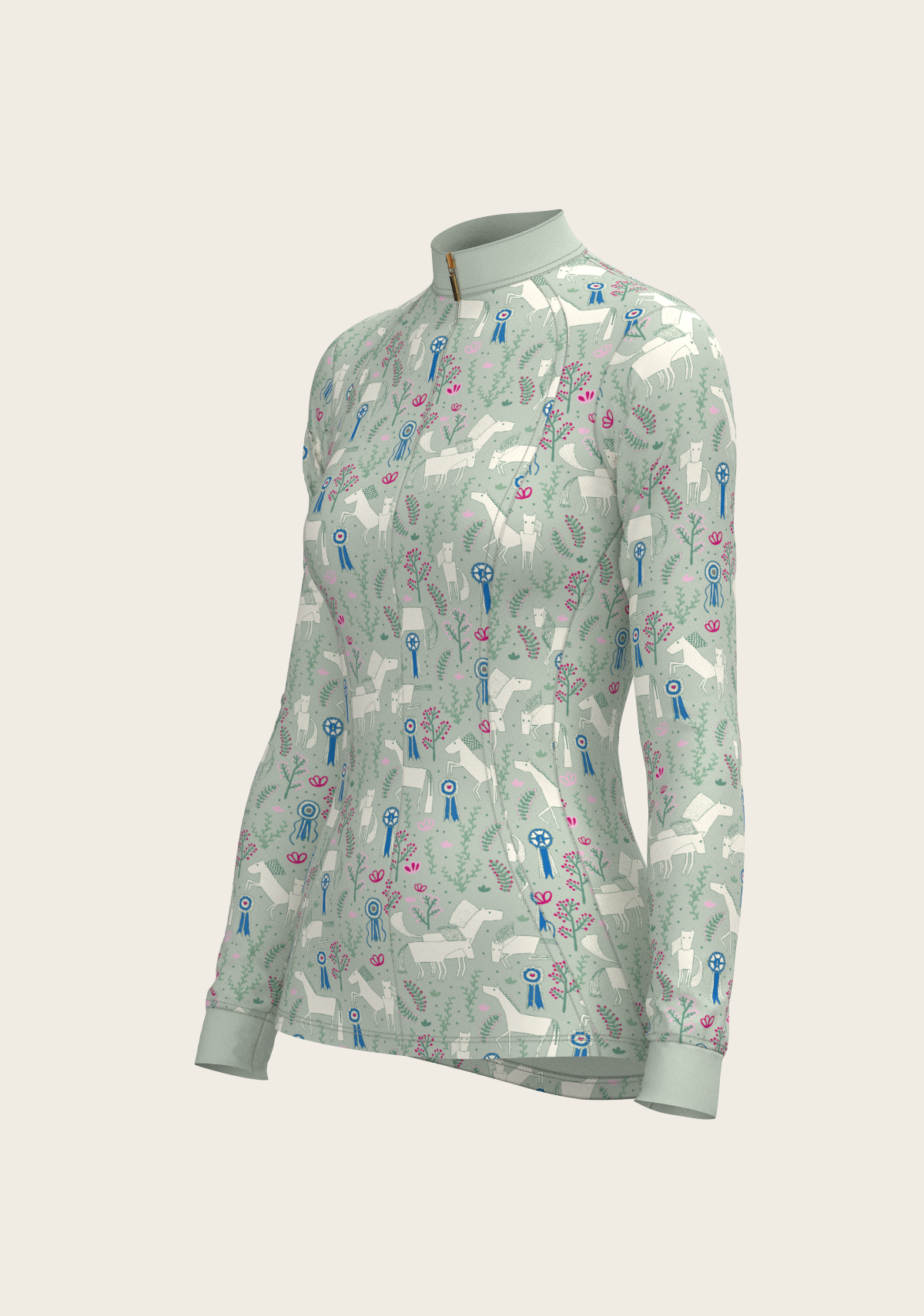 Rosettes on Lime Green Quarter Zip Sun Shirt