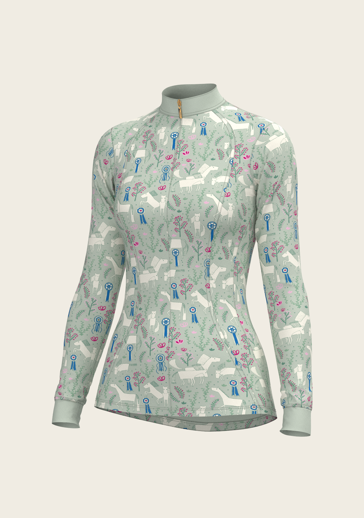 Rosettes on Lime Green Quarter Zip Sun Shirt