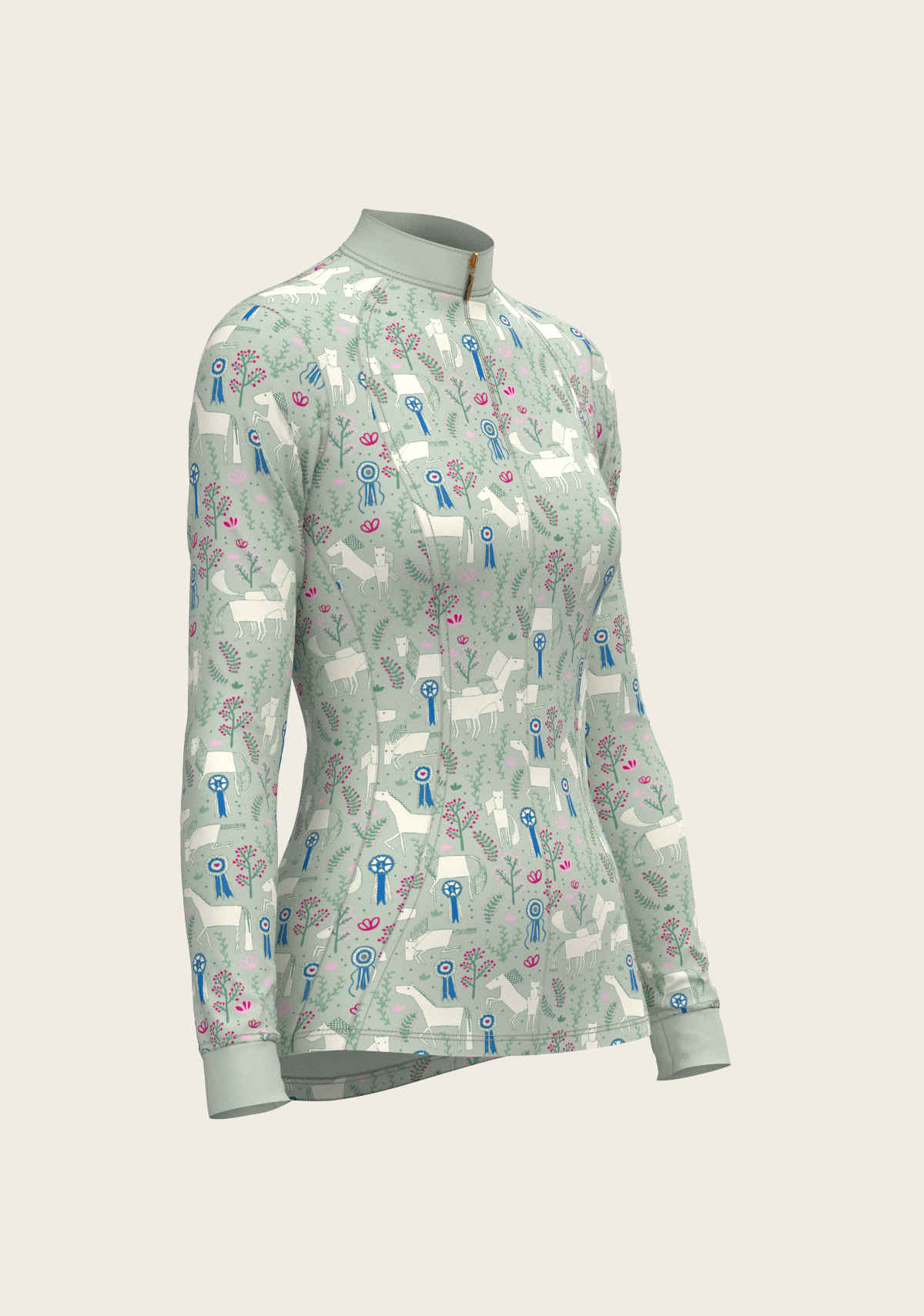 Rosettes on Lime Green Quarter Zip Sun Shirt