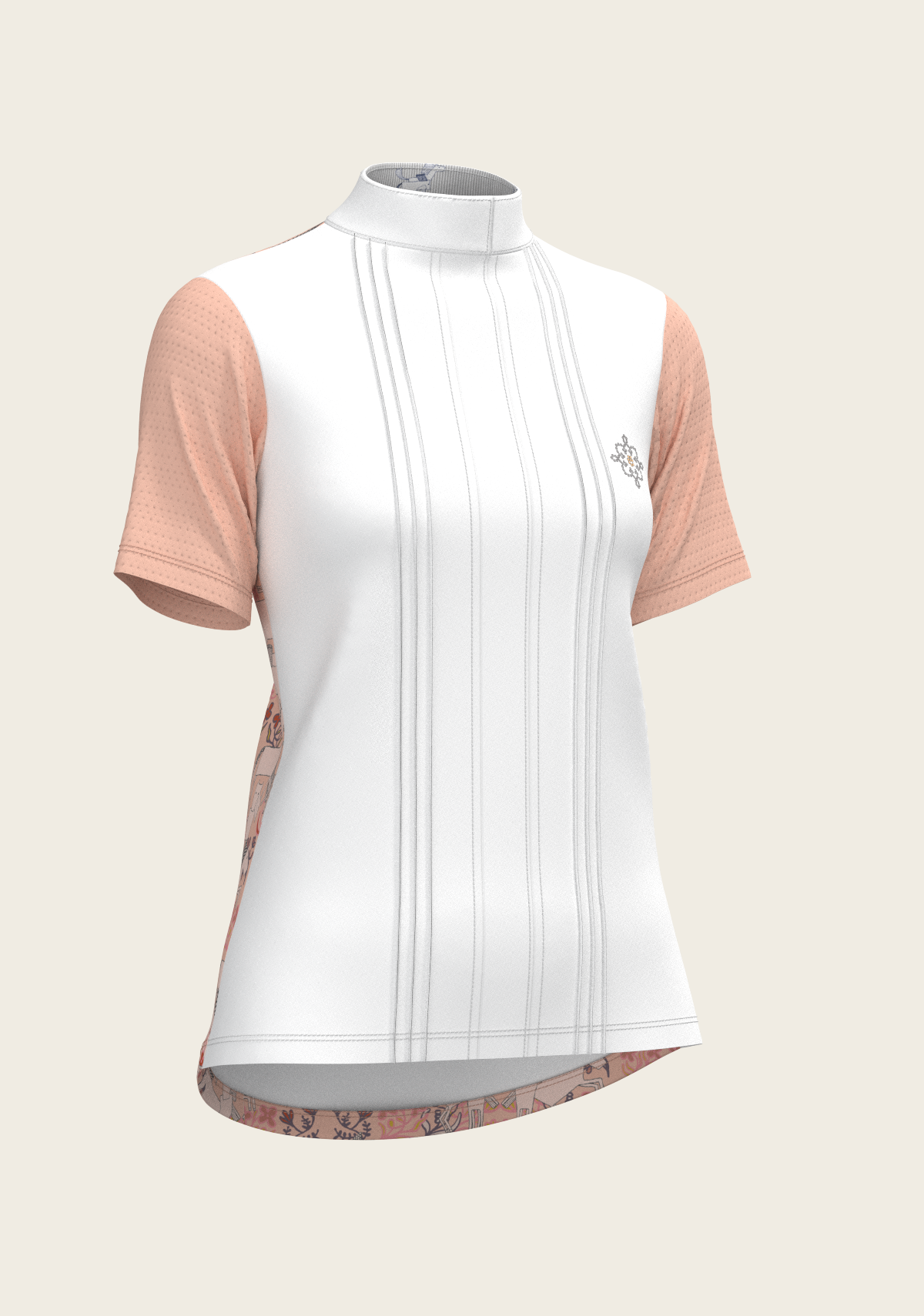 Maze on Peach Long Pleated Short Sleeve Show Shirt