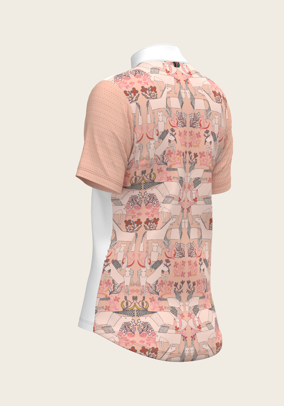 Maze on Peach Long Pleated Short Sleeve Show Shirt