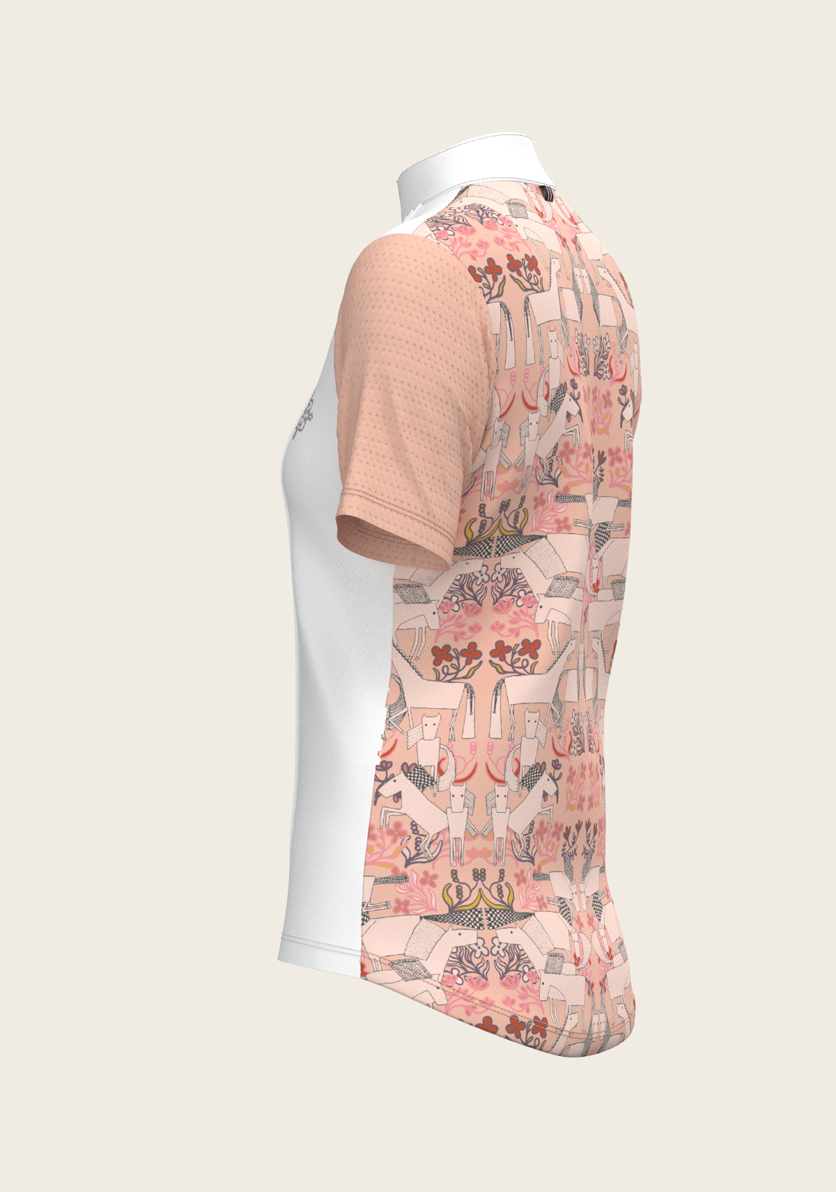 Maze on Peach Long Pleated Short Sleeve Show Shirt