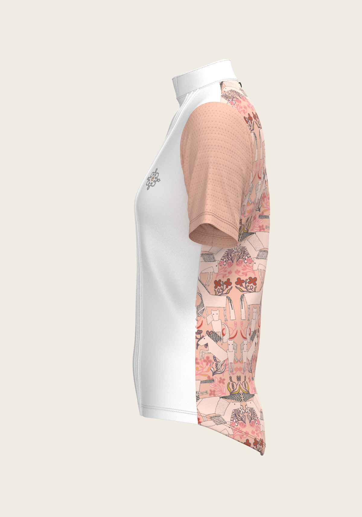Maze on Peach Long Pleated Short Sleeve Show Shirt