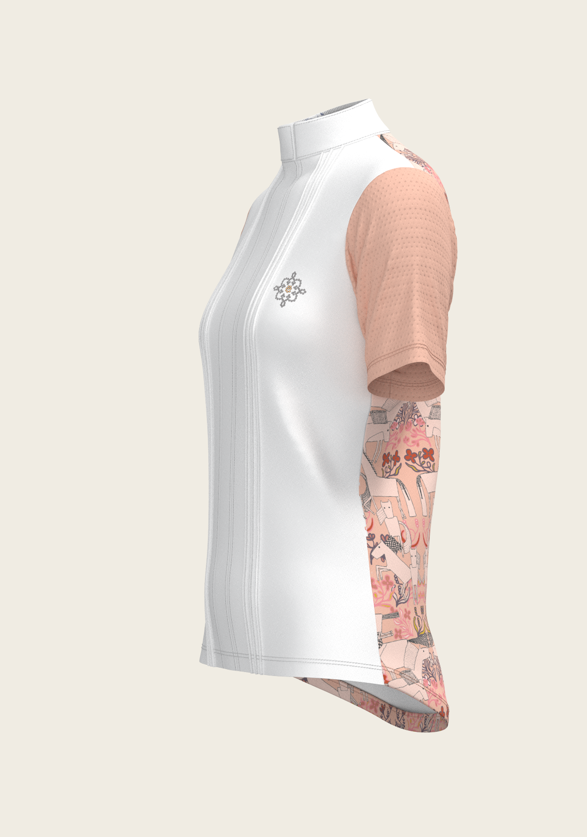 Maze on Peach Long Pleated Short Sleeve Show Shirt