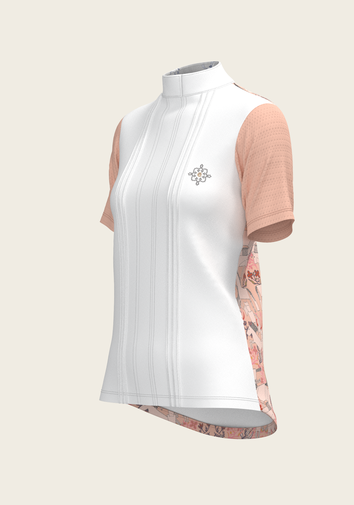 Maze on Peach Long Pleated Short Sleeve Show Shirt