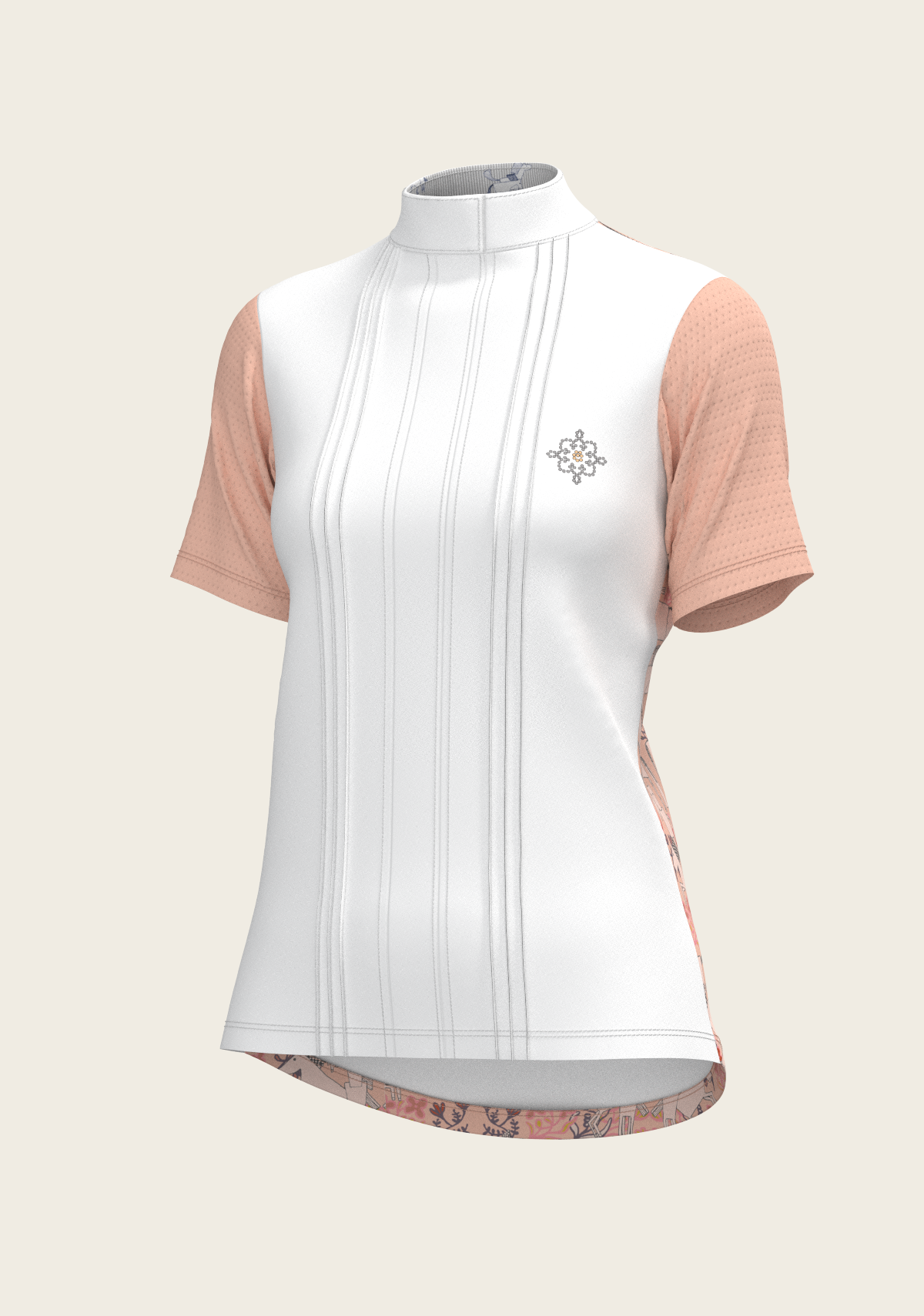 Maze on Peach Long Pleated Short Sleeve Show Shirt