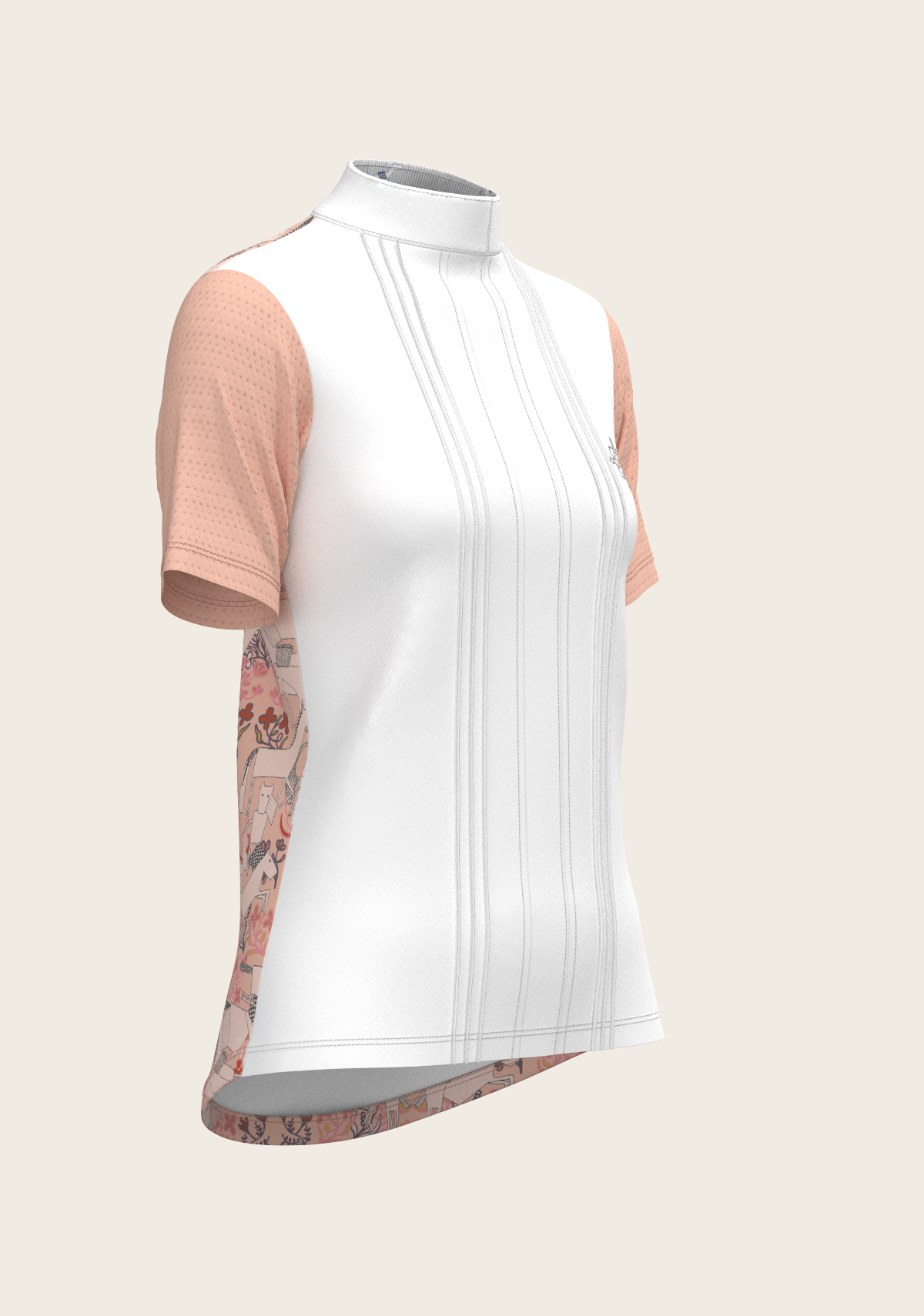 Maze on Peach Long Pleated Short Sleeve Show Shirt