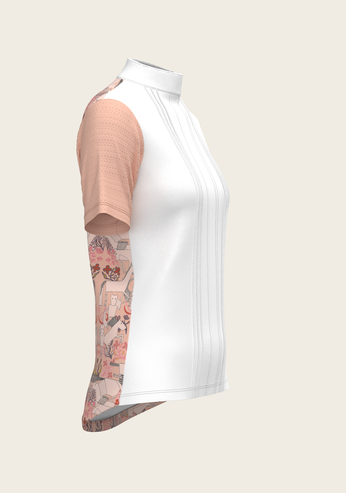 Maze on Peach Long Pleated Short Sleeve Show Shirt