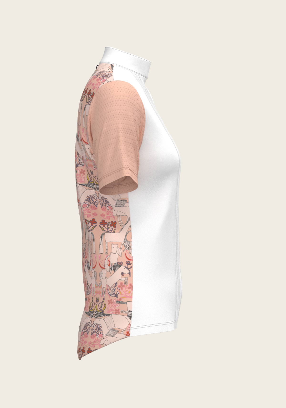 Maze on Peach Long Pleated Short Sleeve Show Shirt