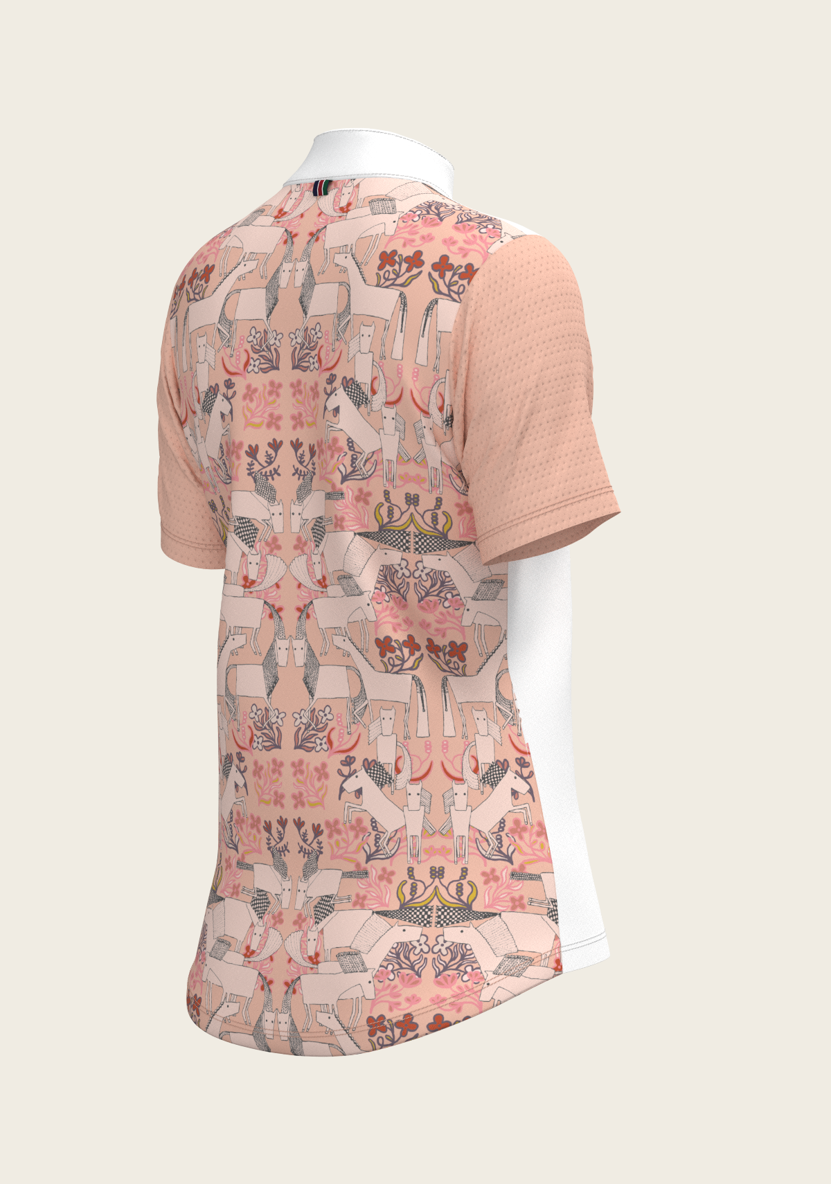 Maze on Peach Long Pleated Short Sleeve Show Shirt