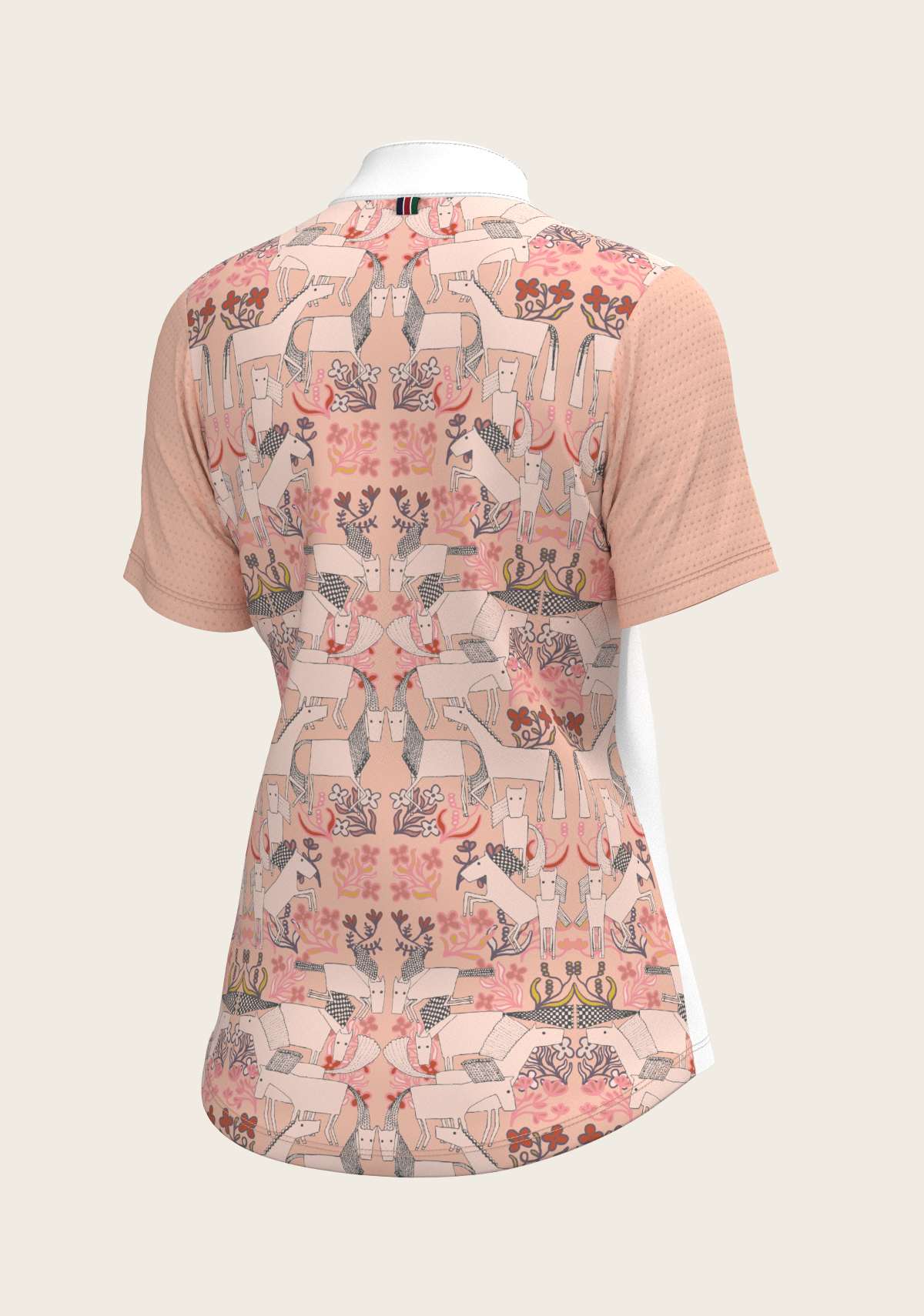 Maze on Peach Long Pleated Short Sleeve Show Shirt