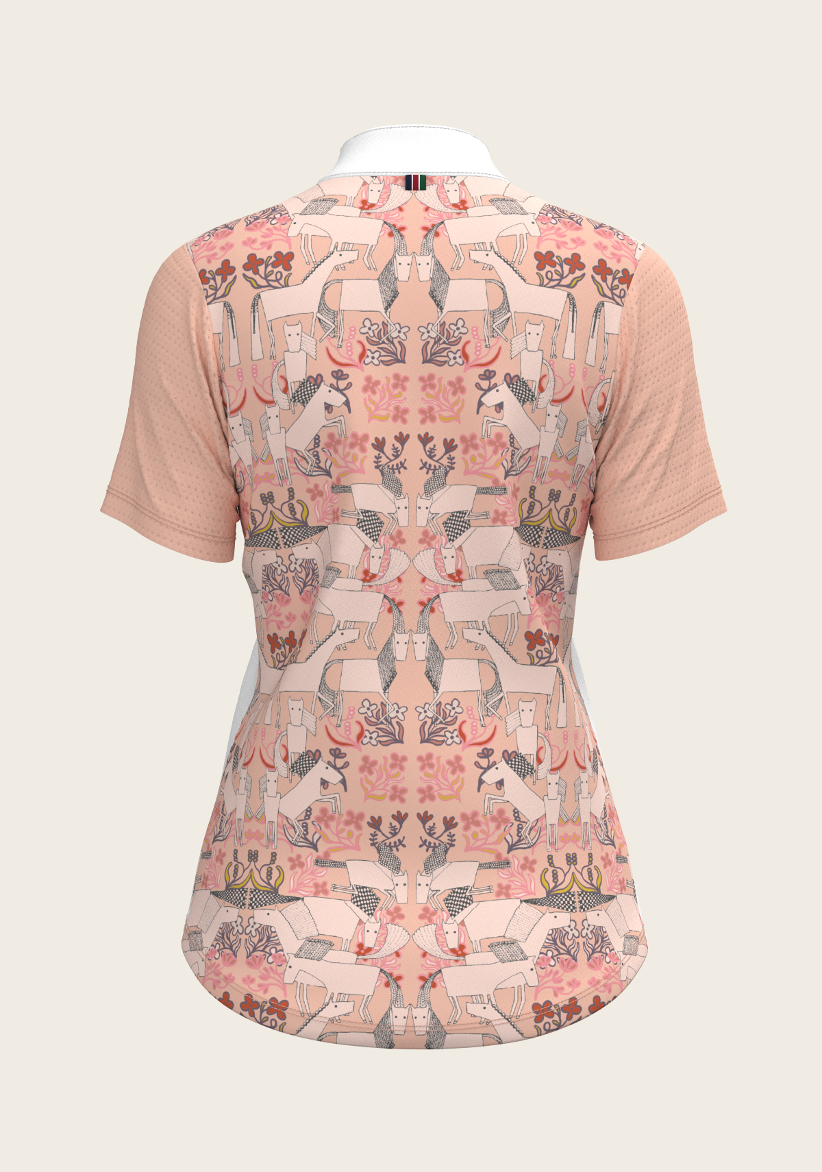 Maze on Peach Long Pleated Short Sleeve Show Shirt