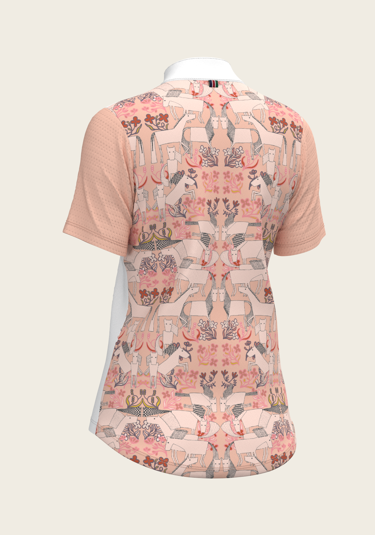 Maze on Peach Long Pleated Short Sleeve Show Shirt