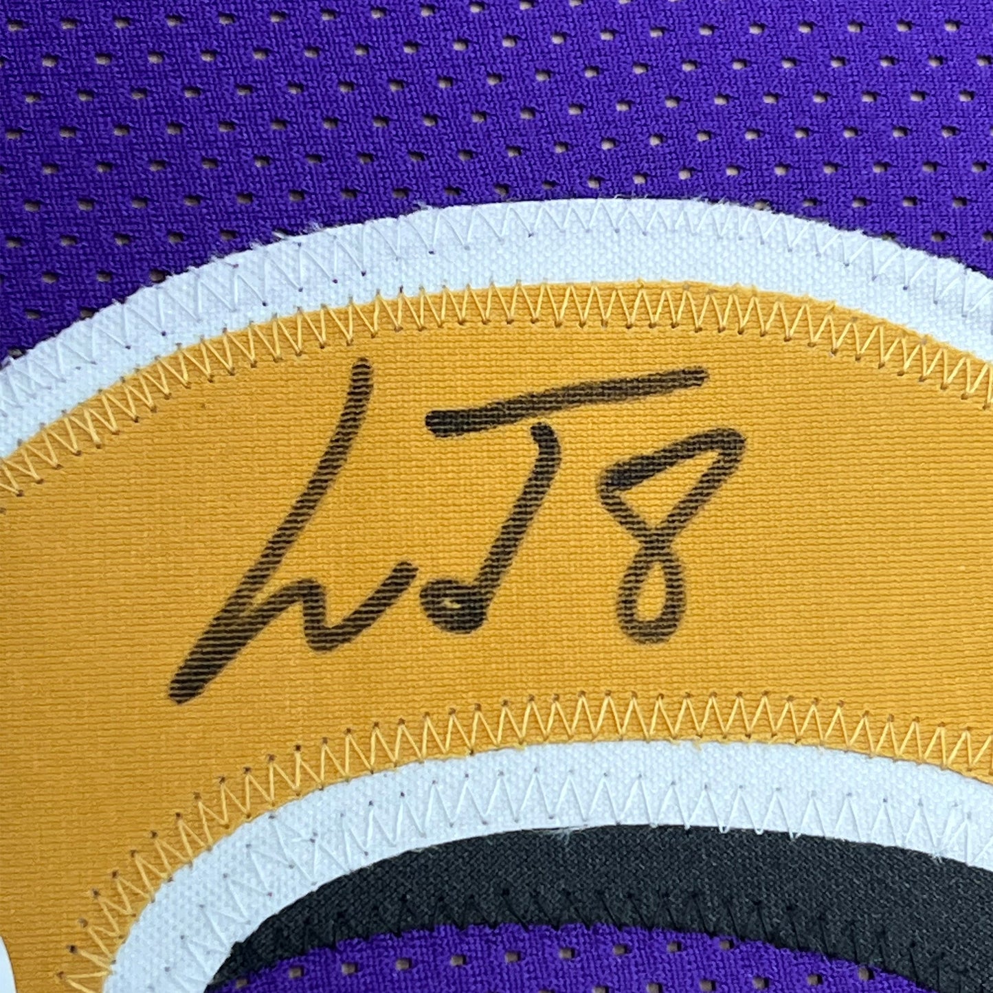 Framed Autographed/Signed Lamar Jackson 35x39 Baltimore Color Rush Football Jersey JSA COA