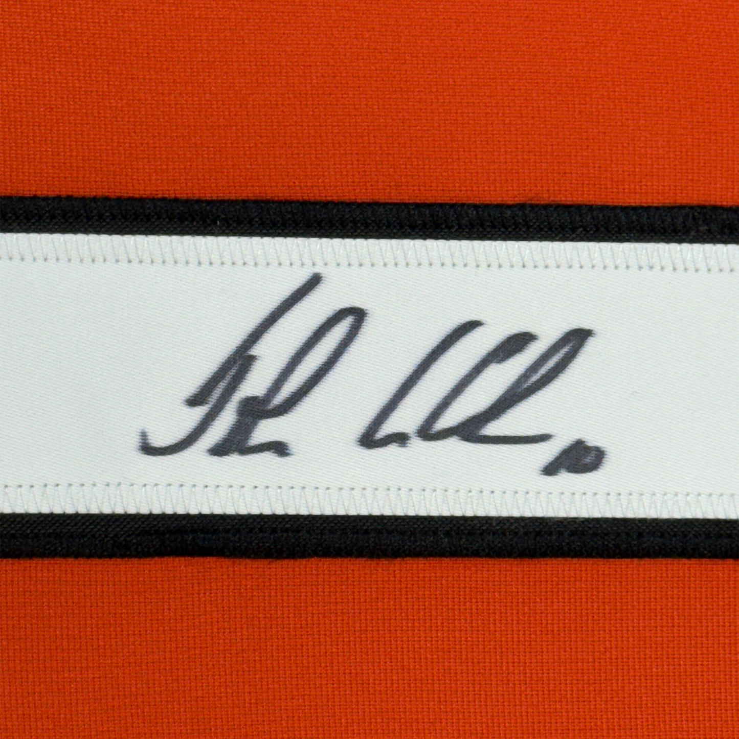 Framed Autographed/Signed John LeClair 35x39 Philadelphia Orange Hockey Jersey Beckett BAS COA