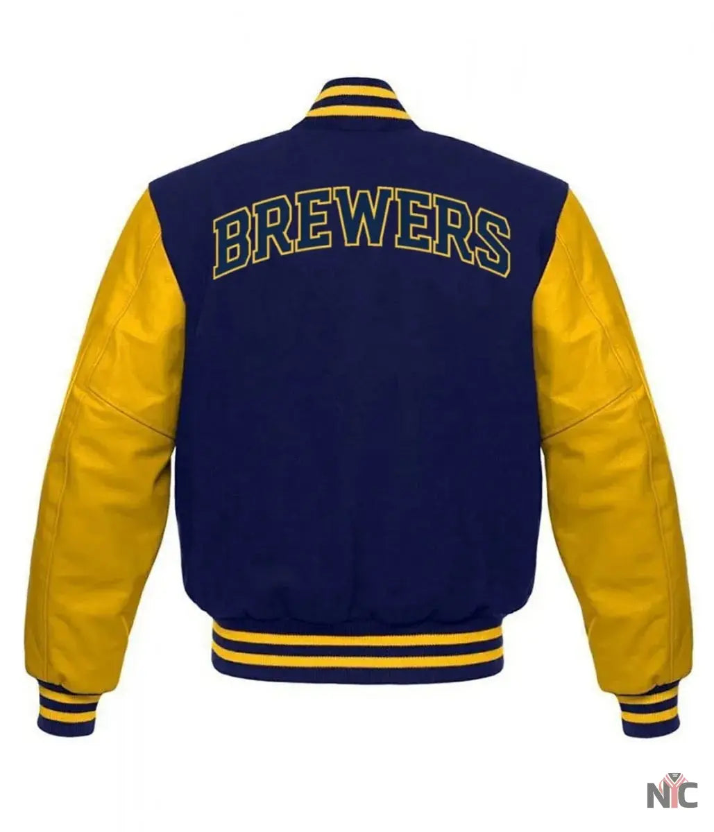 Letterman Milwaukee Brewers Yellow and Blue Jacket