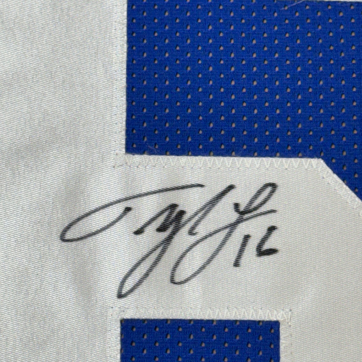 Framed Autographed/Signed Tyler Lockett 35x39 Seattle Blue Retro Football Jersey JSA COA