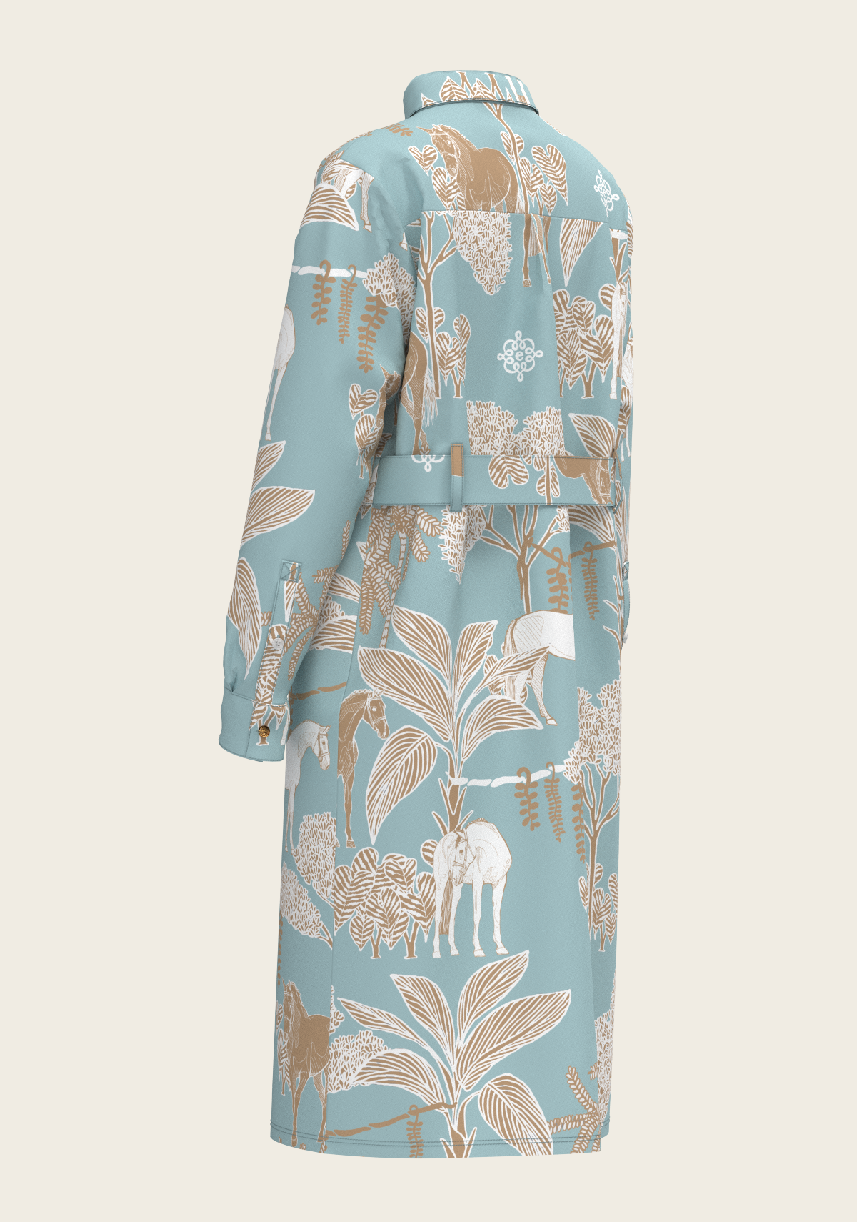 Island Horses on Sky Blue Long Sleeve Shirt Dress