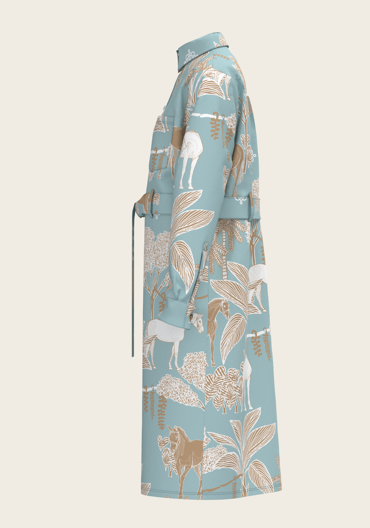Island Horses on Sky Blue Long Sleeve Shirt Dress