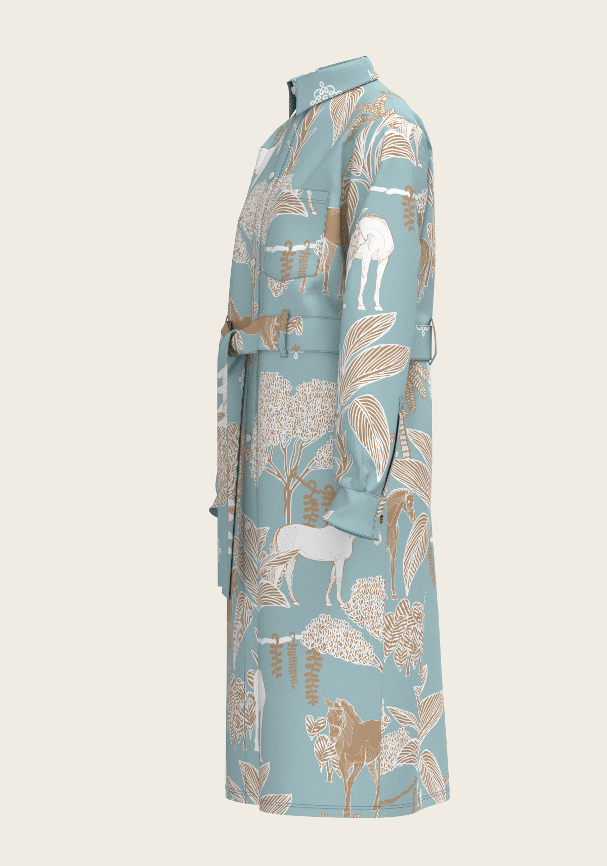 Island Horses on Sky Blue Long Sleeve Shirt Dress