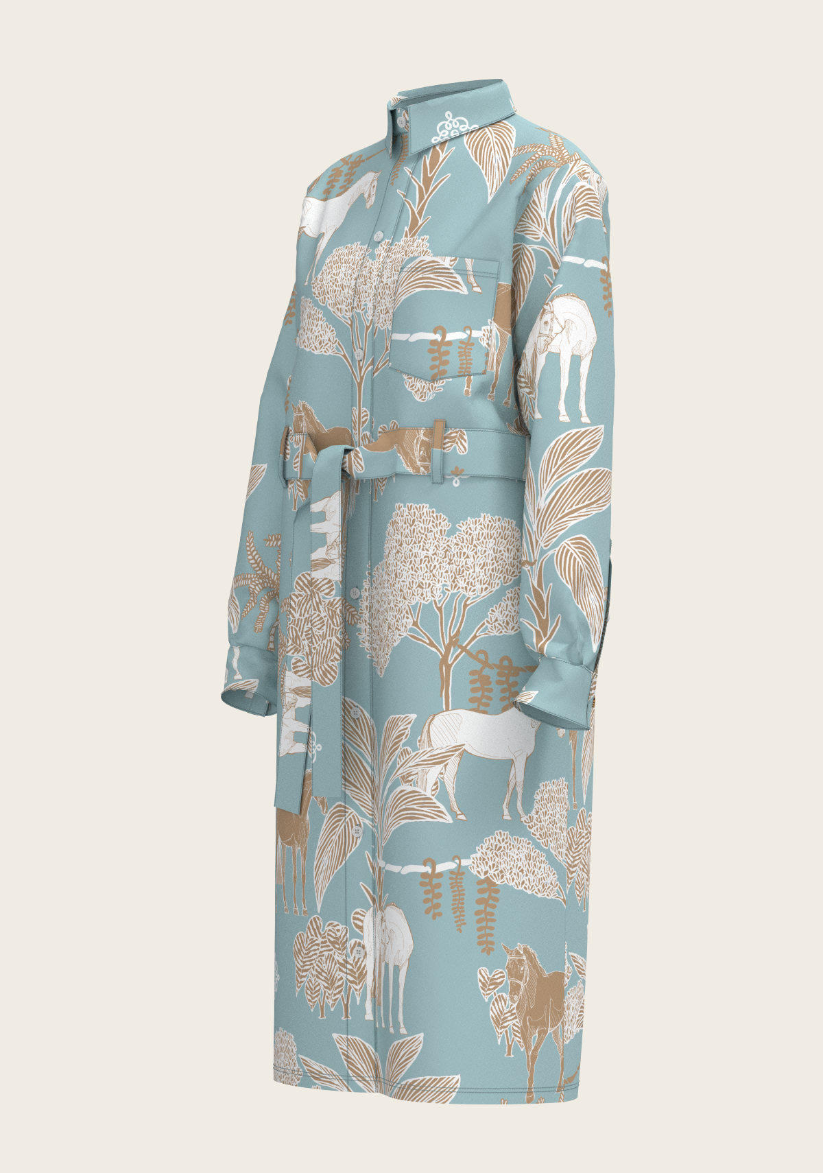 Island Horses on Sky Blue Long Sleeve Shirt Dress