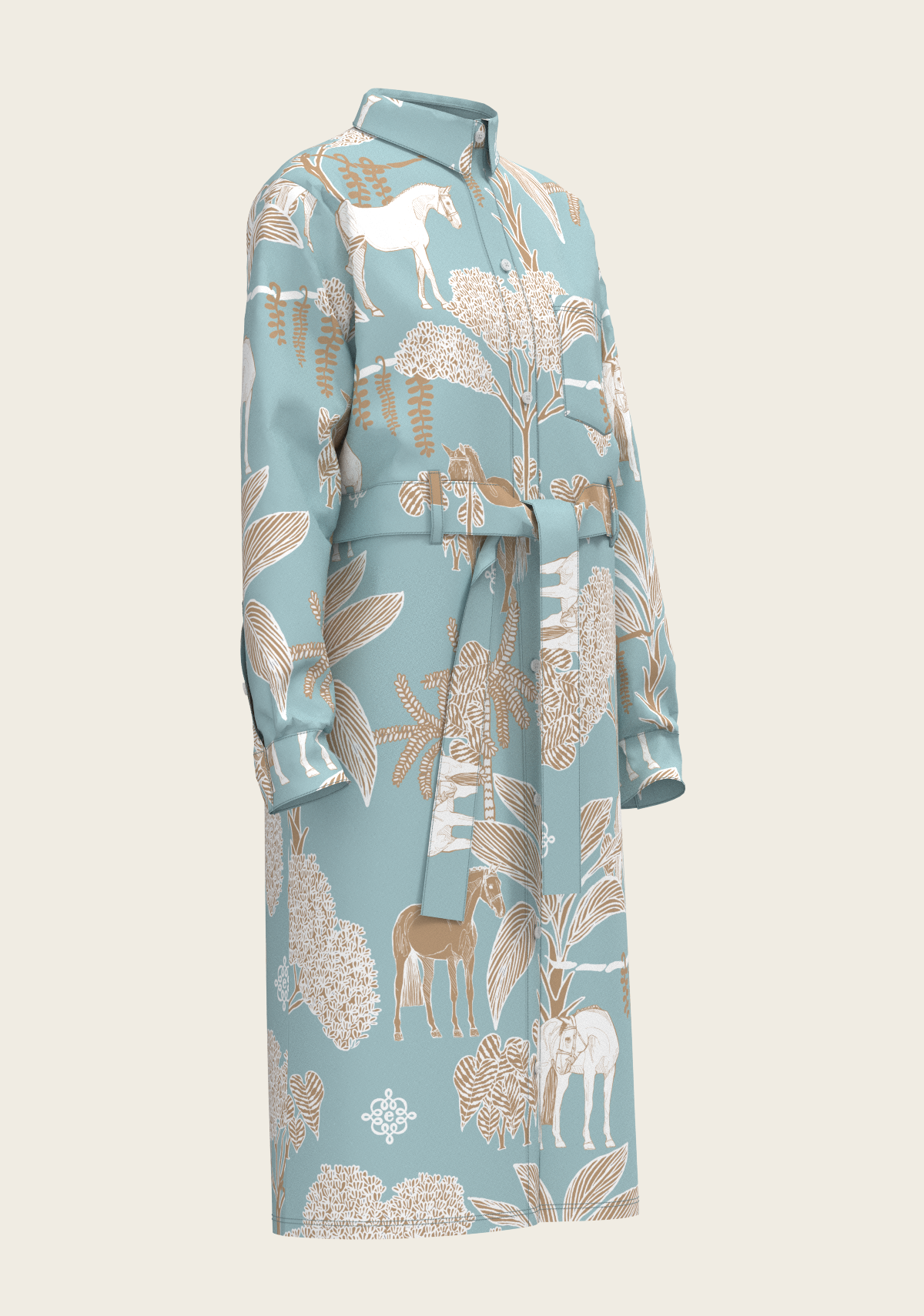 Island Horses on Sky Blue Long Sleeve Shirt Dress