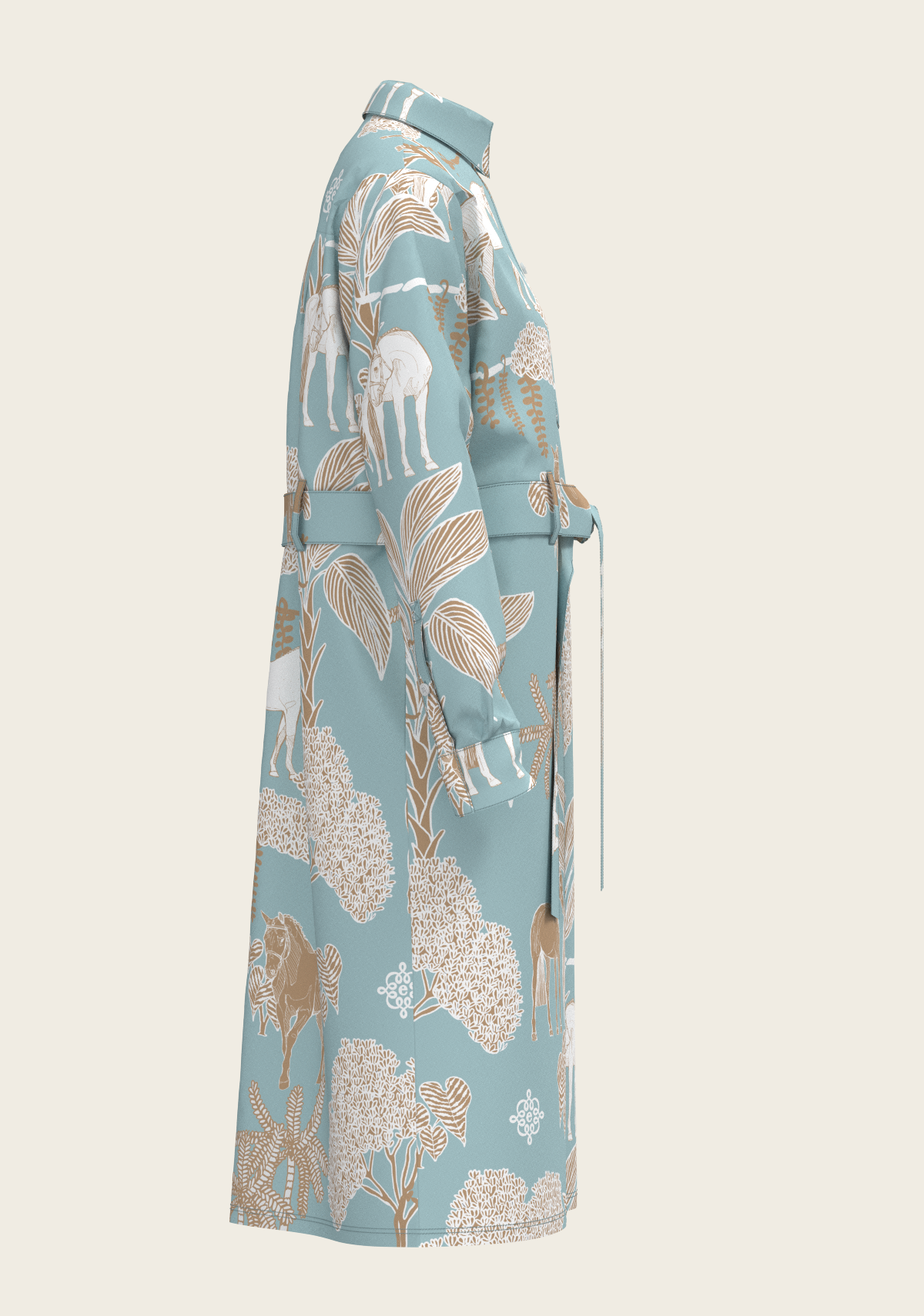 Island Horses on Sky Blue Long Sleeve Shirt Dress