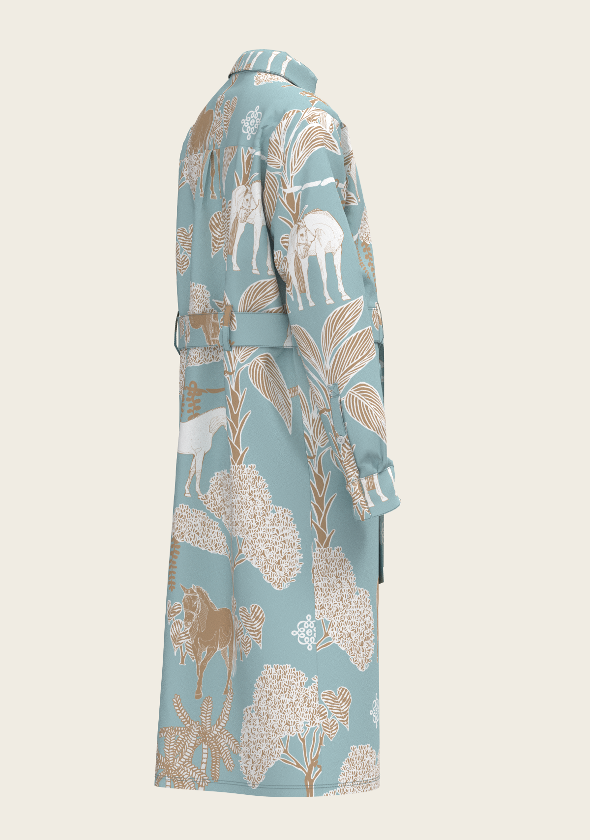 Island Horses on Sky Blue Long Sleeve Shirt Dress
