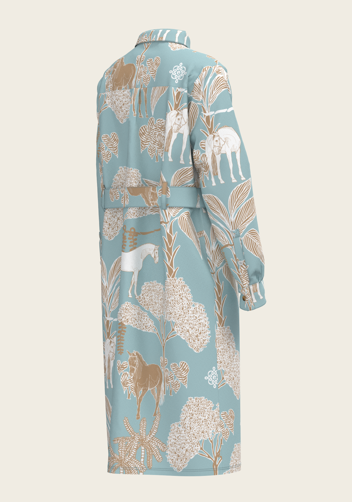 Island Horses on Sky Blue Long Sleeve Shirt Dress