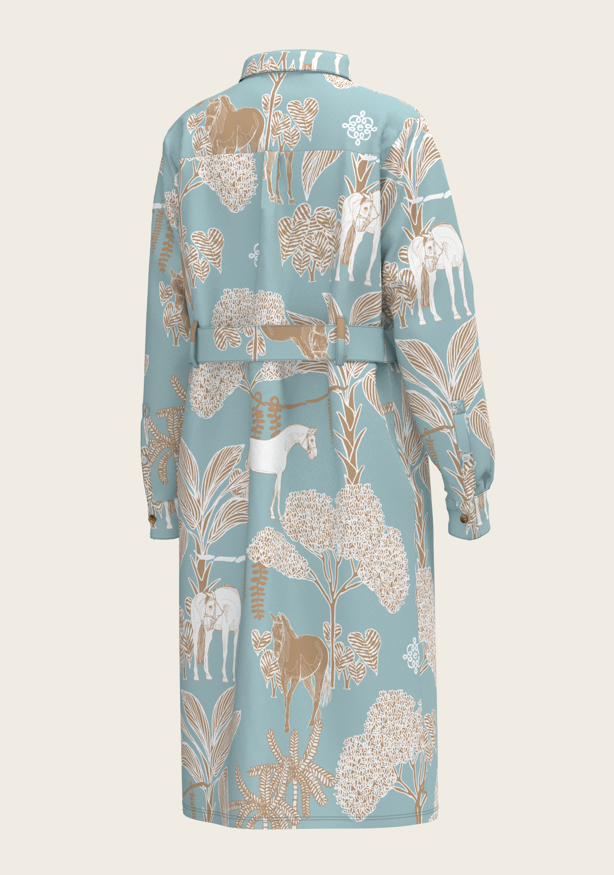 Island Horses on Sky Blue Long Sleeve Shirt Dress