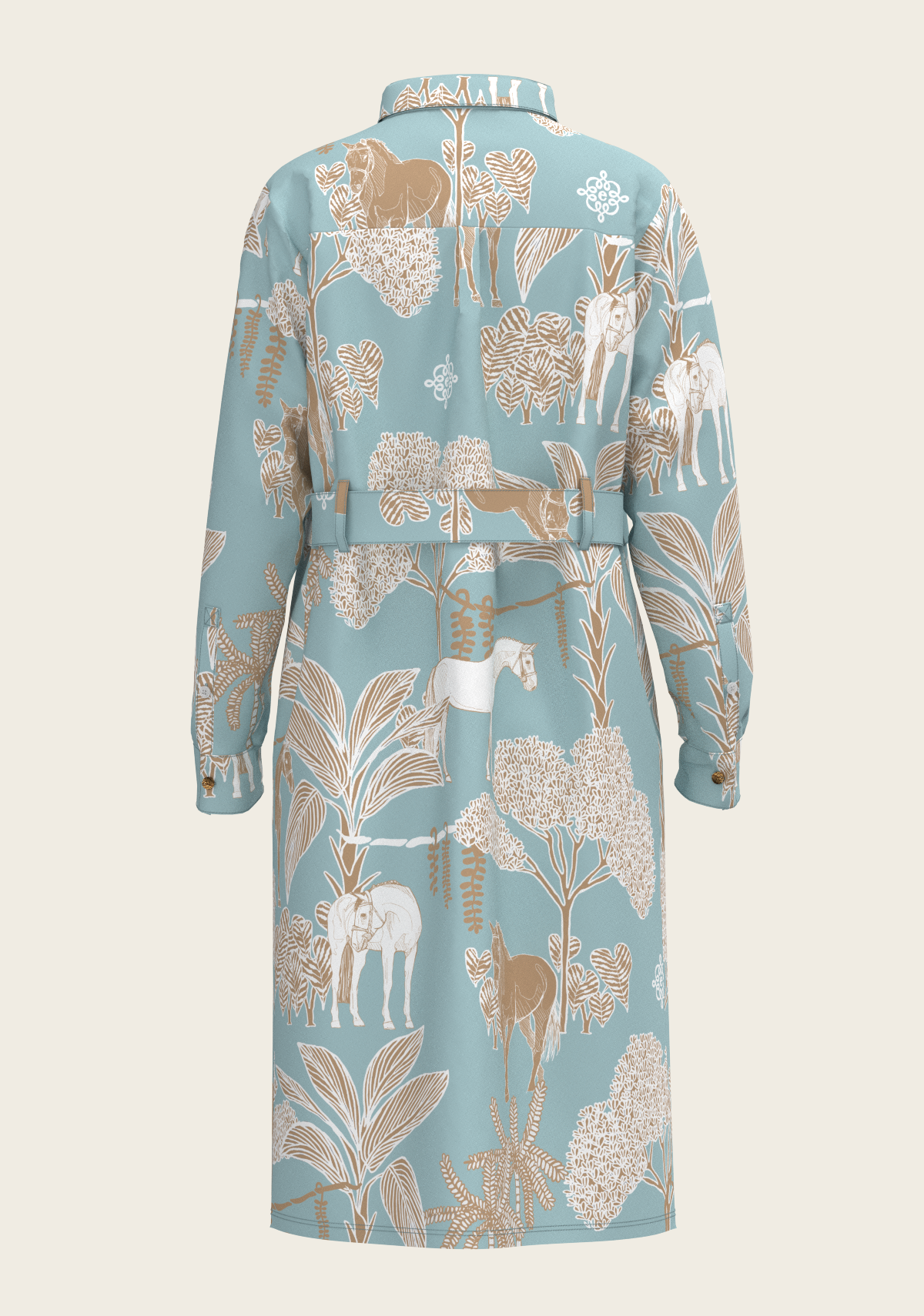 Island Horses on Sky Blue Long Sleeve Shirt Dress