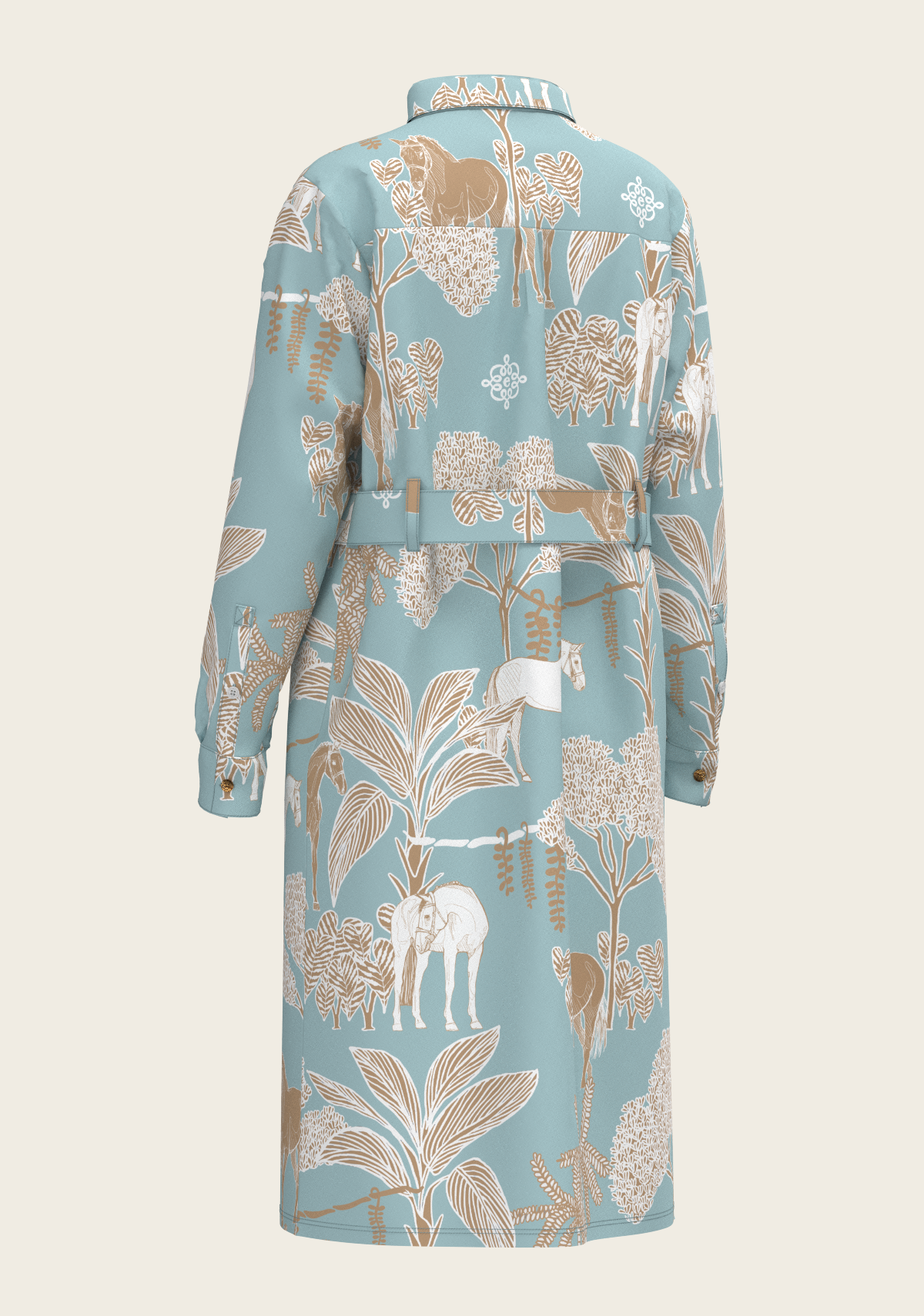 Island Horses on Sky Blue Long Sleeve Shirt Dress