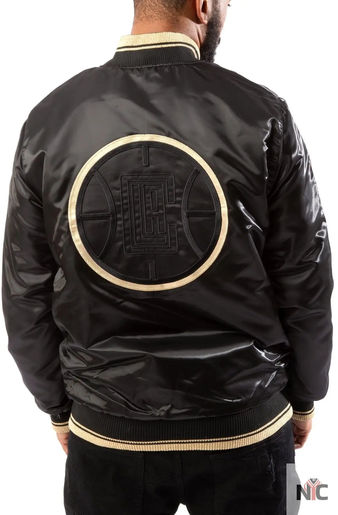 Los Angeles Clippers Black And Gold Satin Bomber Jacket