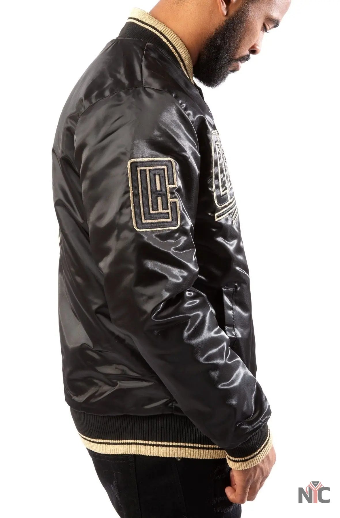 Los Angeles Clippers Black And Gold Satin Bomber Jacket