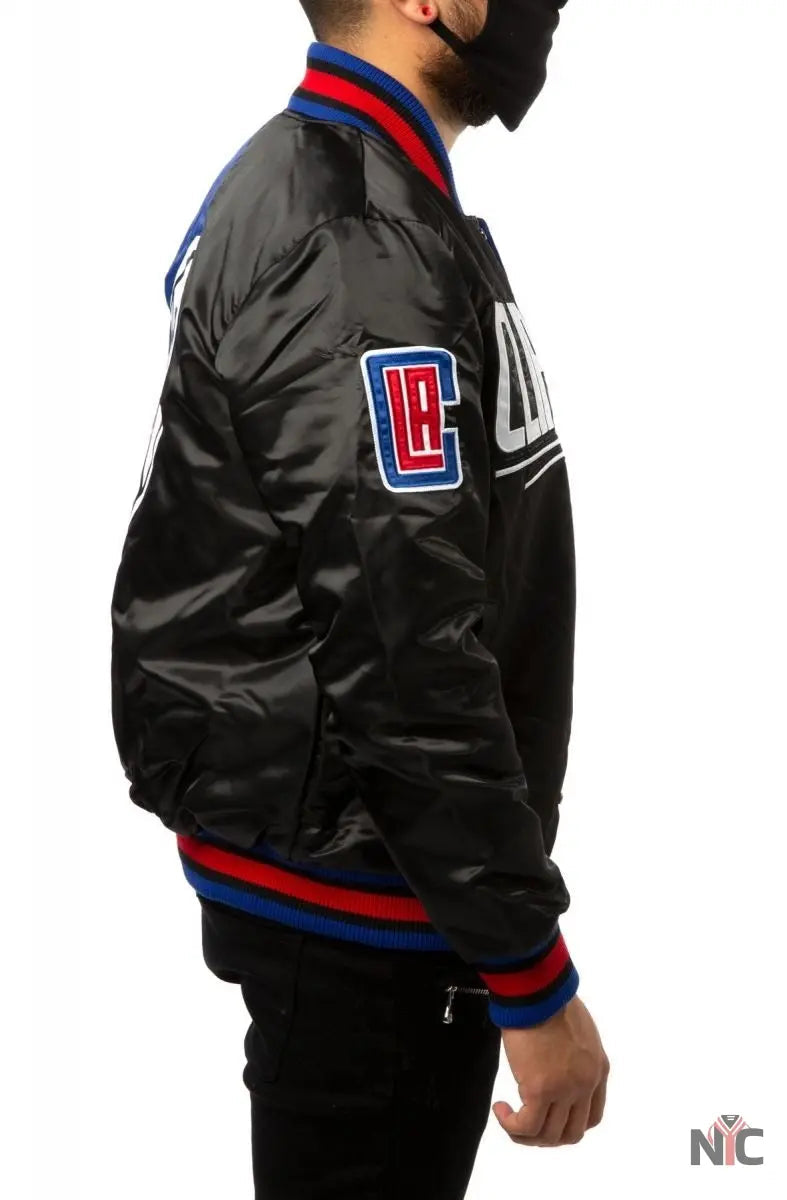 Los Angeles Clippers Black Blue Satin Bomber Jacket