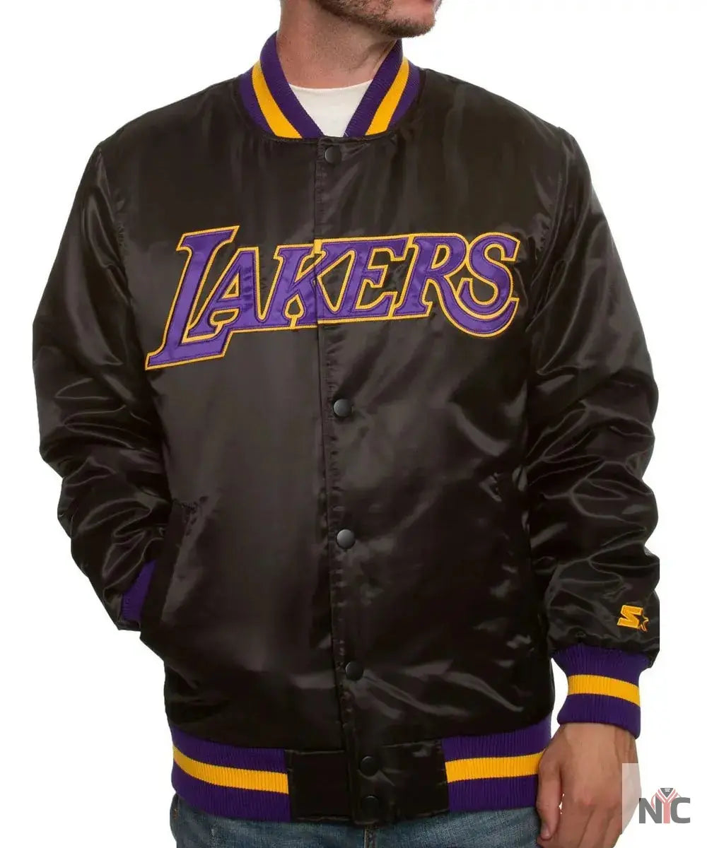 Los Angeles Lakers Black Bomber Satin Jacket