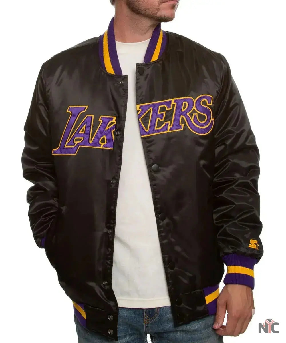 Los Angeles Lakers Black Bomber Satin Jacket