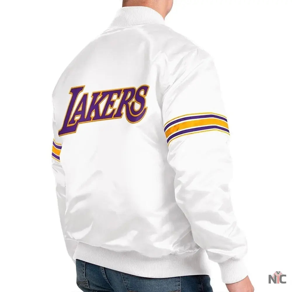 Los Angeles Lakers Power Forward White Satin Varsity Jacket