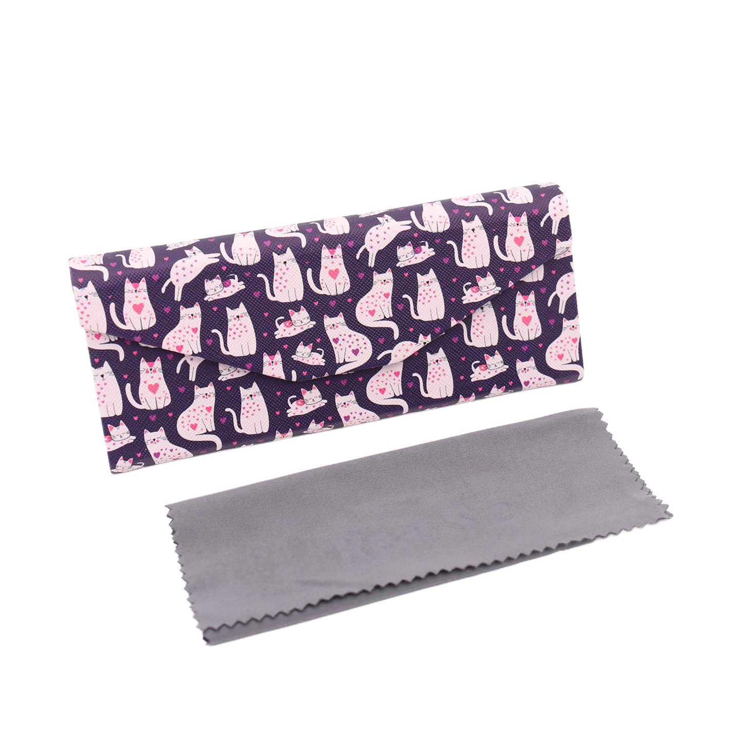 Lovely Cat Print Glasses Case - Vegan Leather Magic Folding Hard Case