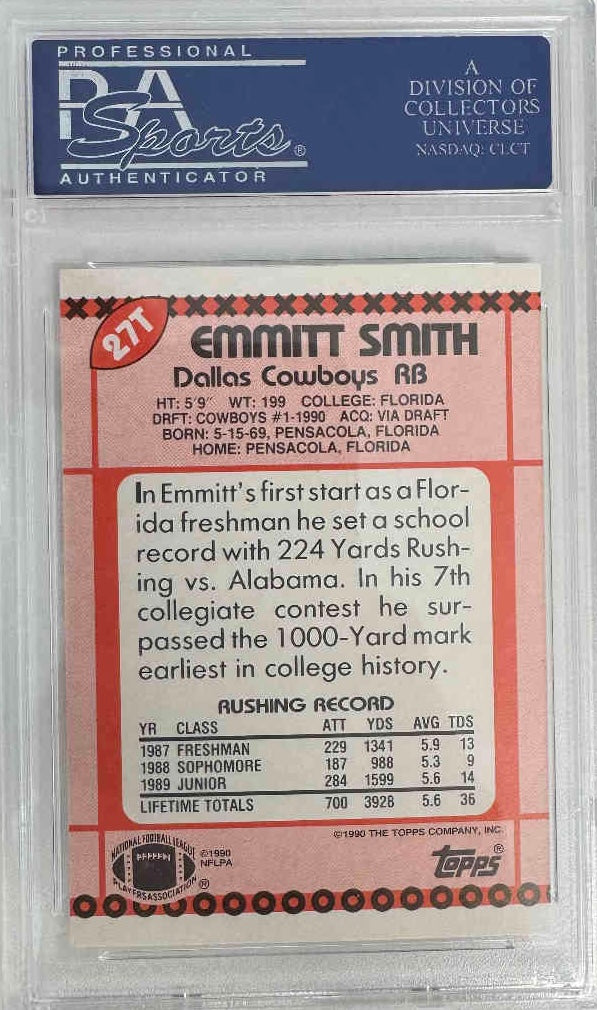 Graded 1990 Topps Traded Emmitt Smith #27T Rookie RC Football Card PSA 10 Gem Mint