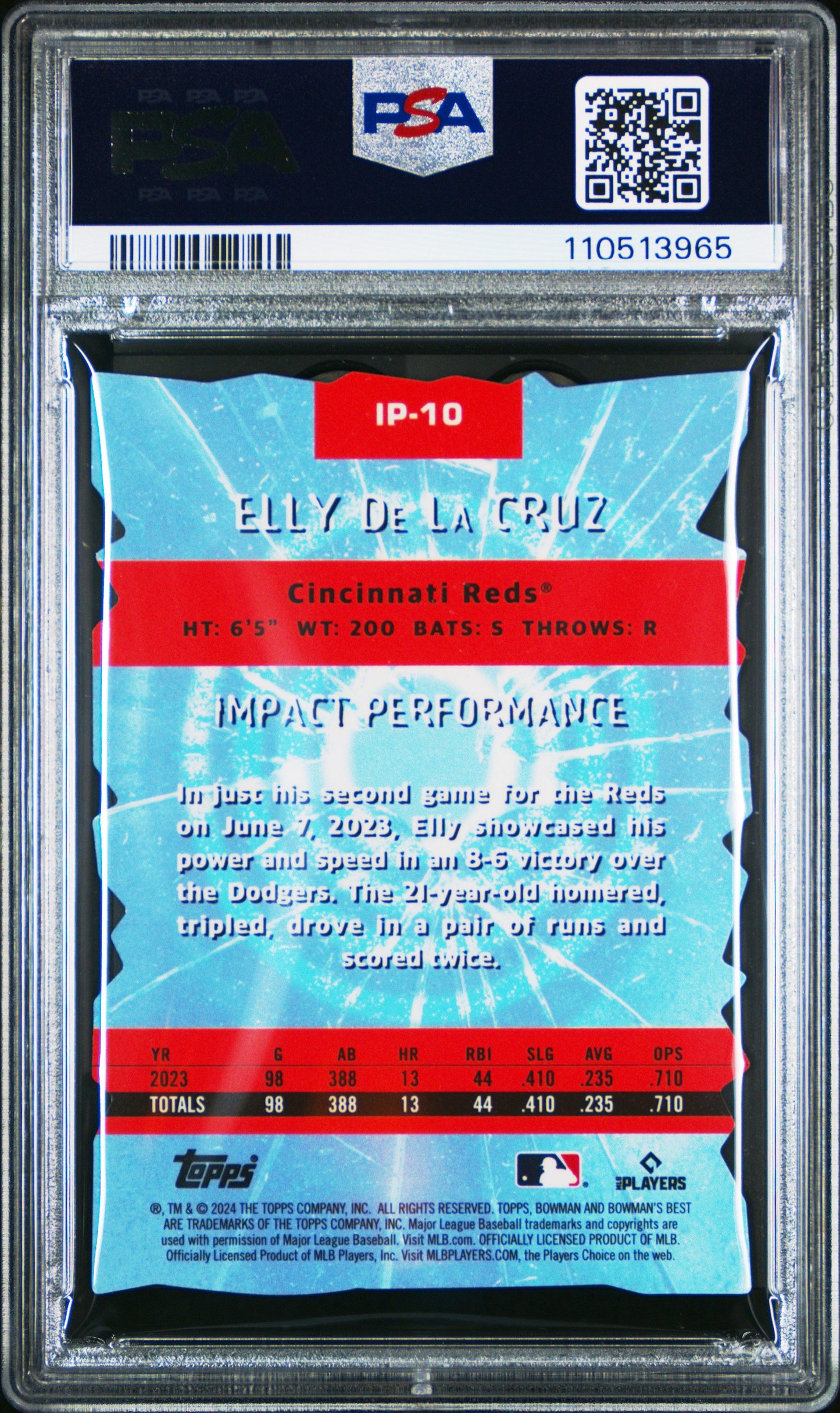 Graded 2024 Topps Bowmans Best Elly De La Cruz #IP10 Impact Players Mini Diamond Rookie RC Baseball Card PSA 10 Gem Mint