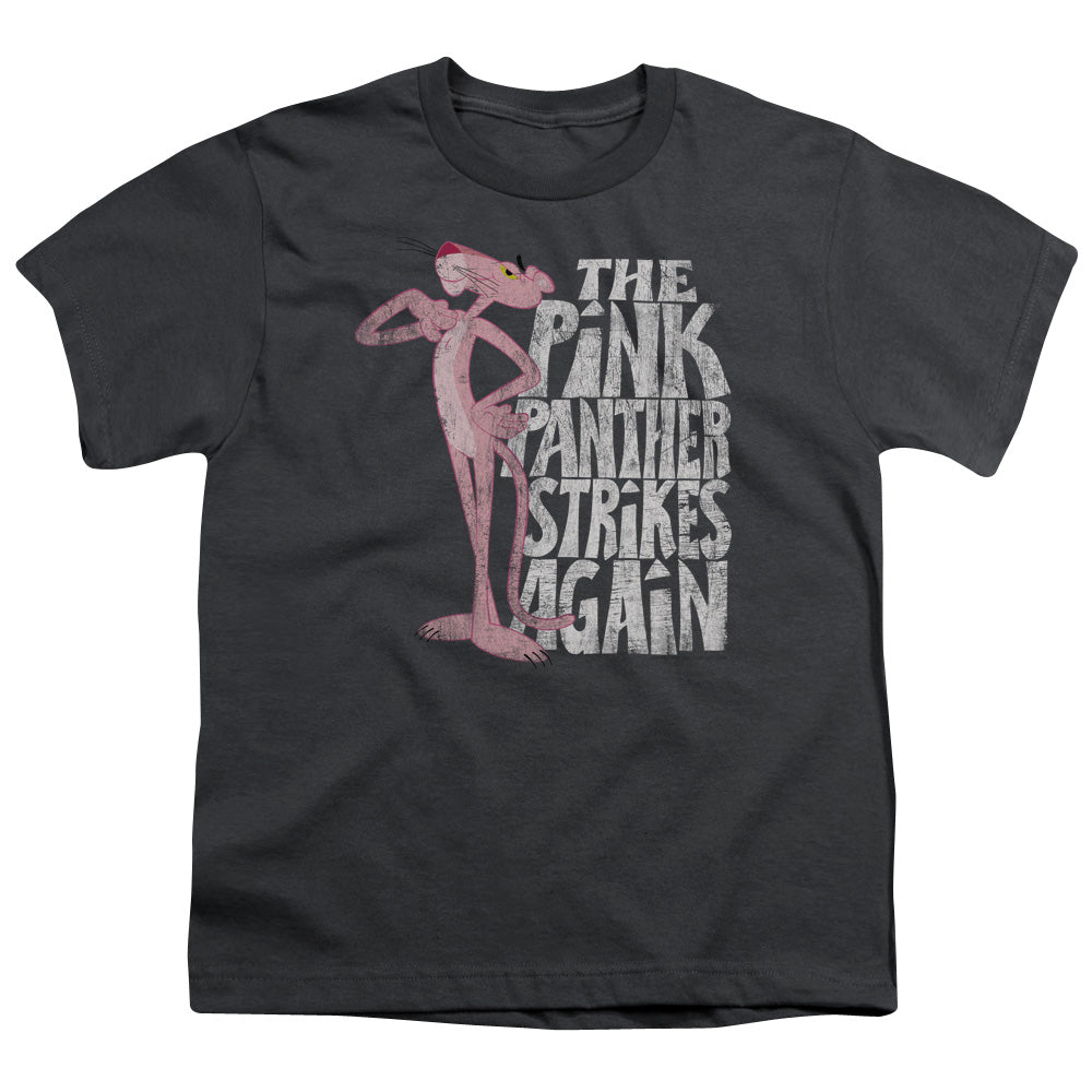 Pink Panther Strikes Again Kids Youth T Shirt Charcoal Officially Licensed