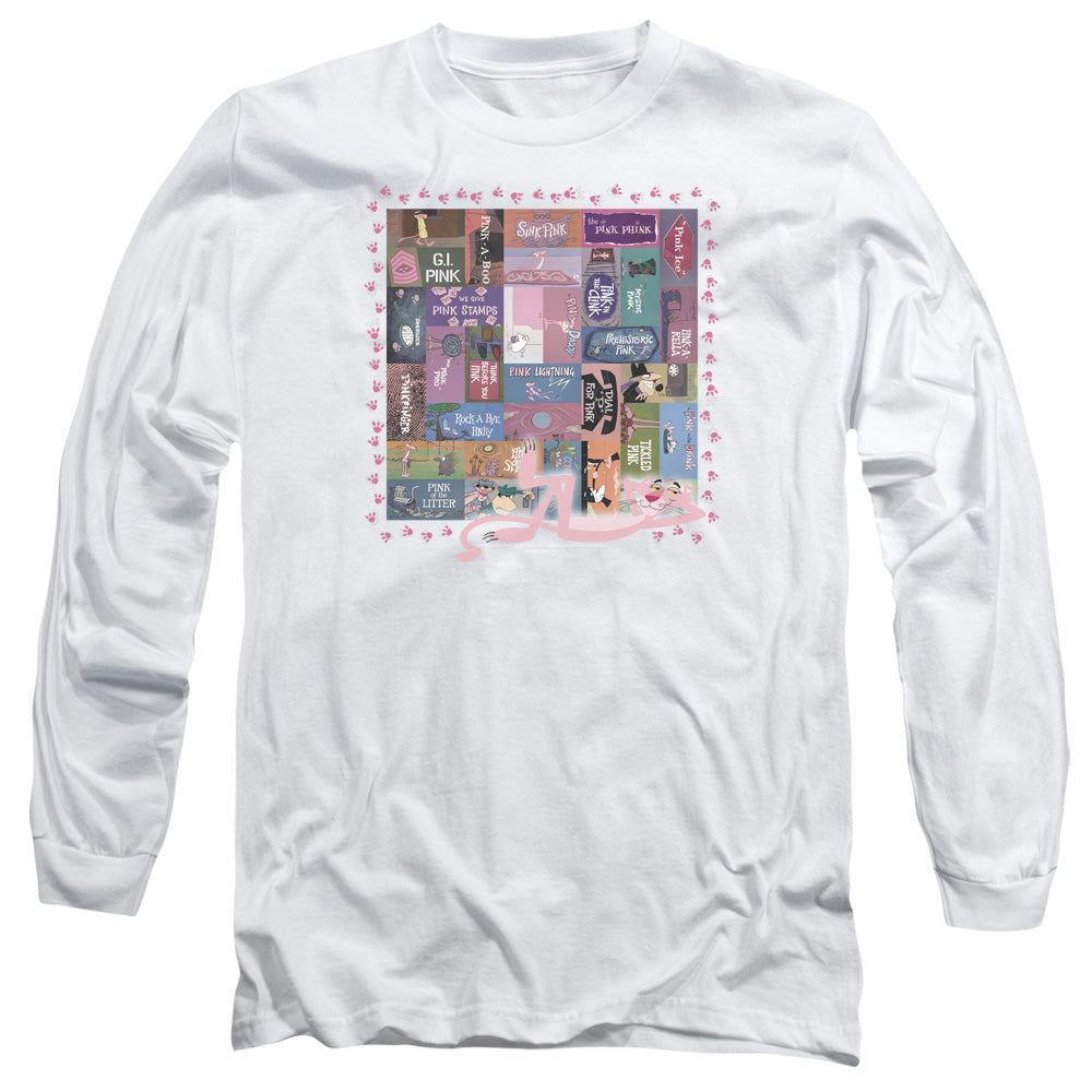 Pink Panther Vintage Titles Mens Long Sleeve Shirt White Officially Licensed