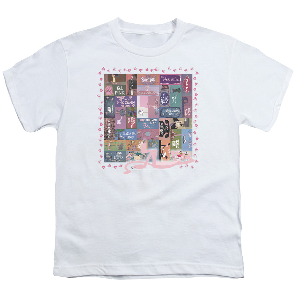 Pink Panther Vintage Titles Kids Youth T Shirt White Officially Licensed