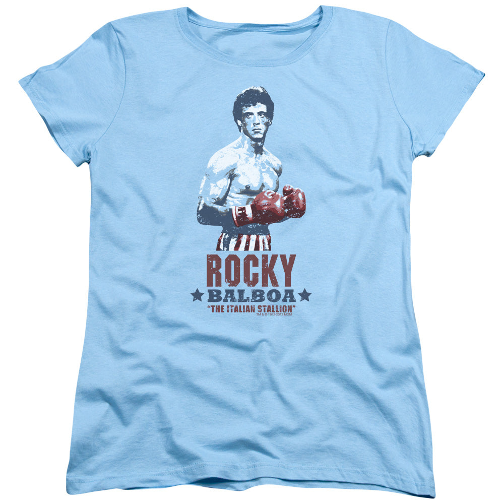 Rocky Balboa Womens T Shirt Light Blue Officially Licensed