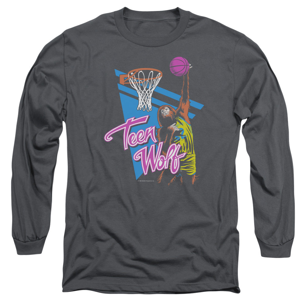 Teen Wolf Slam Dunk Mens Long Sleeve Shirt Charcoal Officially Licensed